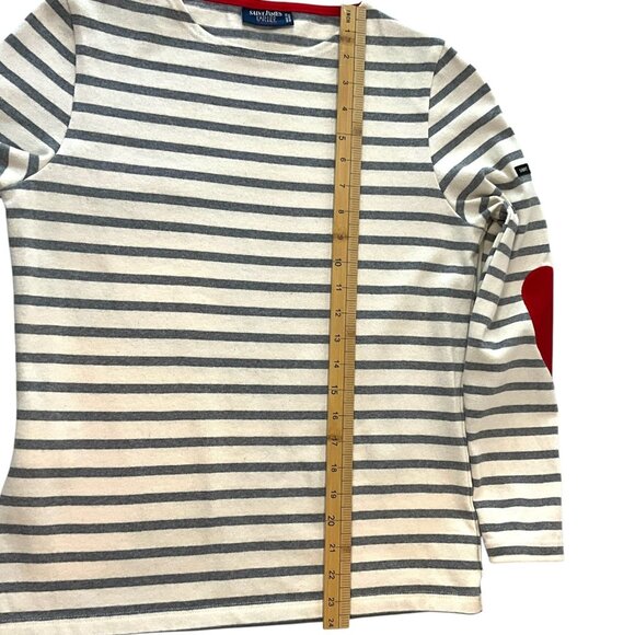 Saint James Vaujany Heart Patch Long Sleeve T Shirt Womens US 8 Striped Cotton - Picture 10 of 11
